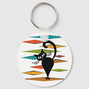 Mid Century black cat design Keychain