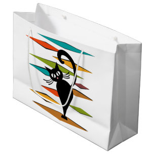 Mid Century black cat design Large Gift Bag