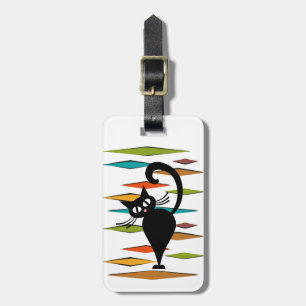 Mid Century black cat design Luggage Tag
