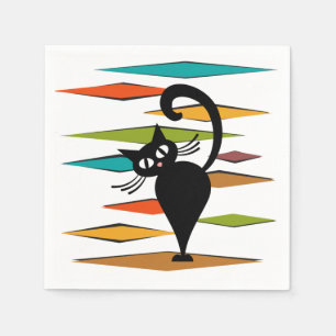 Mid Century black cat design Napkin