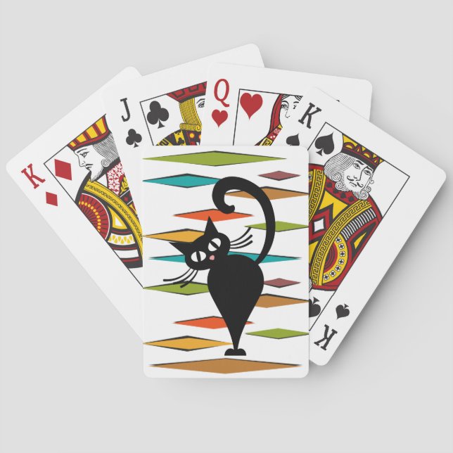 Mid Century black cat design Playing Cards (Back)