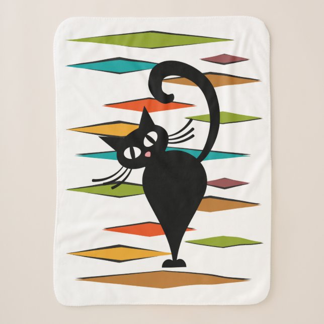 Mid Century black cat design Sherpa Blanket (Front)
