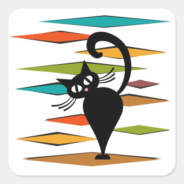 Mid Century black cat design Square Sticker (Front)