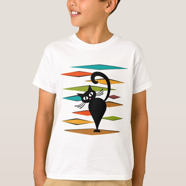 Mid Century black cat design T-Shirt (Front)