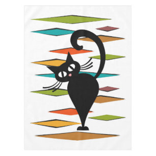Mid Century black cat design Tablecloth
