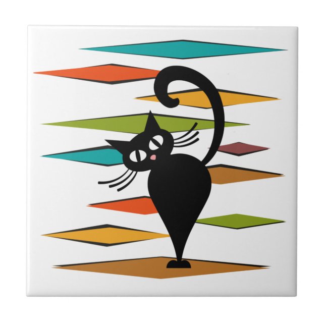 Mid Century black cat design Tile (Front)
