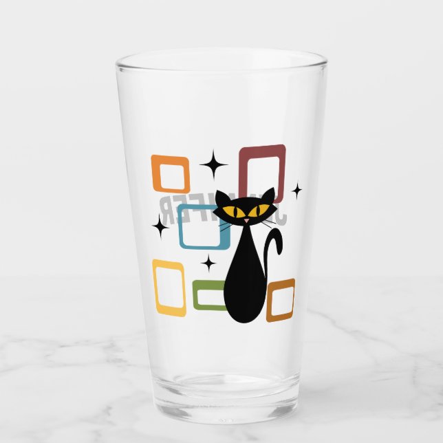 Mid Century black cat Glass (Front)