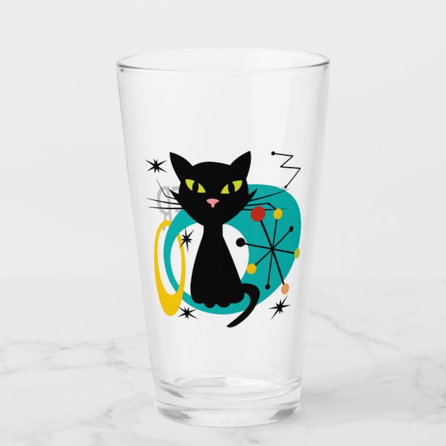 Mid Century black cat Glass (Front)