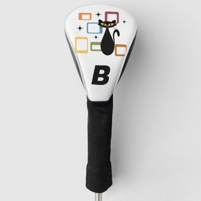 Mid Century black cat Golf Head Cover (Front)
