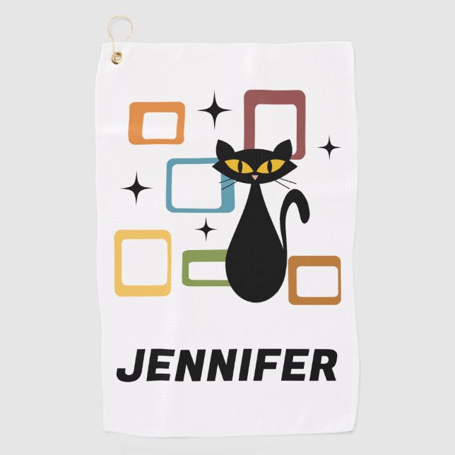 Mid Century black cat Golf Towel (Front)