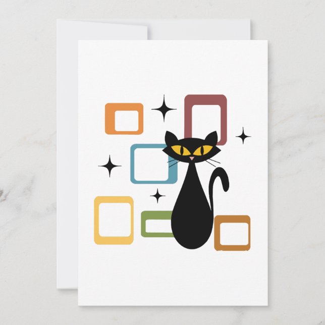 Mid Century black cat Holiday Card (Front)