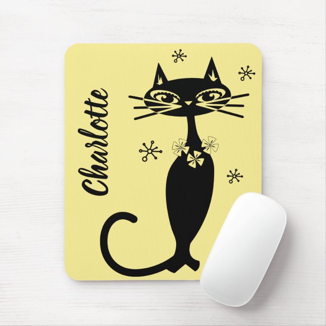 Mid Century Black Cat in Gold Background  Mouse Pad (With Mouse)