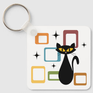 Mid Century black cat Keychain