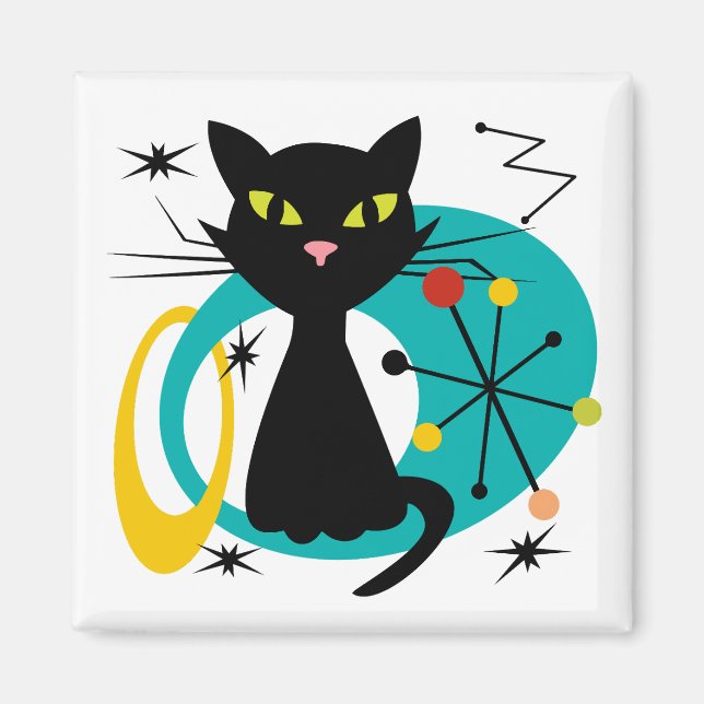 Mid Century black cat Magnet (Front)