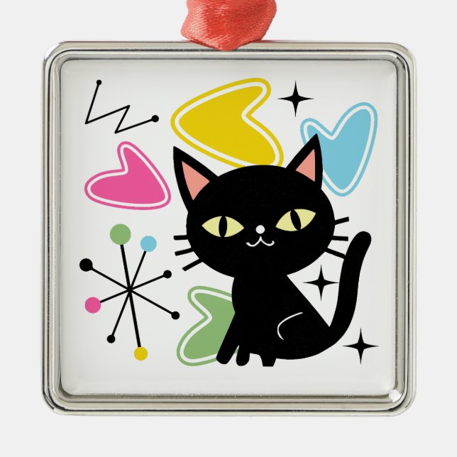 Mid Century black cat Metal Ornament (Front)