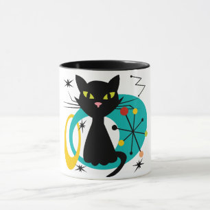 Mid Century black cat Mug
