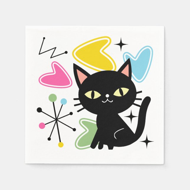 Mid Century black cat Napkin (Front)