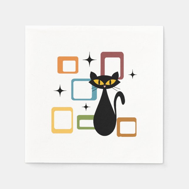 Mid Century black cat Napkin (Front)