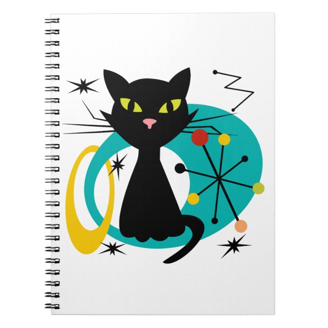 Mid Century black cat Notebook (Front)