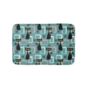Mid Century black cat pattern Bath Mat