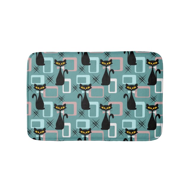 Mid Century black cat pattern Bath Mat (Front)