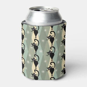 Mid Century black cat pattern Can Cooler
