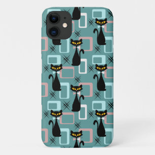 Mid Century black cat pattern  iPhone 11 Case