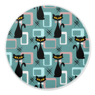 Mid Century black cat pattern Ceramic Knob