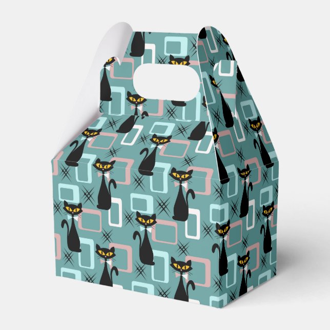 Mid Century black cat pattern Favor Box (Front Side)