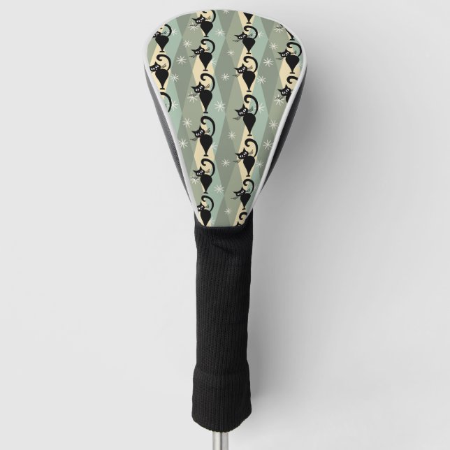 Mid Century black cat pattern Golf Head Cover (Front)