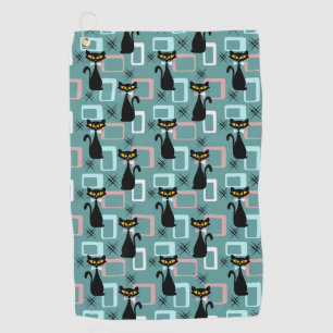 Mid Century black cat pattern Golf Towel