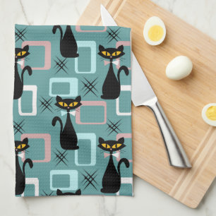 Mid Century black cat pattern Kitchen Towel