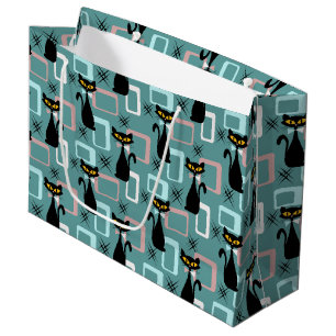 Mid Century black cat pattern Large Gift Bag