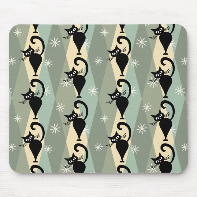 Mid Century black cat pattern Mouse Pad (Front)