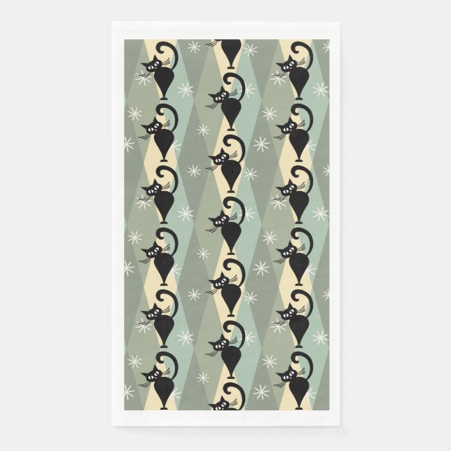 Mid Century black cat pattern Napkin (Front)