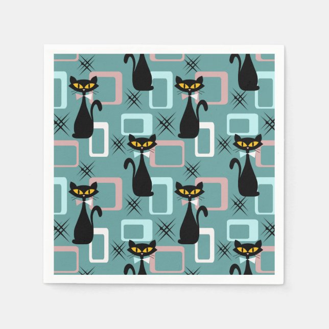 Mid Century black cat pattern Napkin (Front)