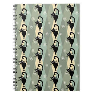 Mid Century black cat pattern Notebook