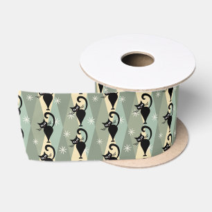 Mid Century black cat pattern Satin Ribbon