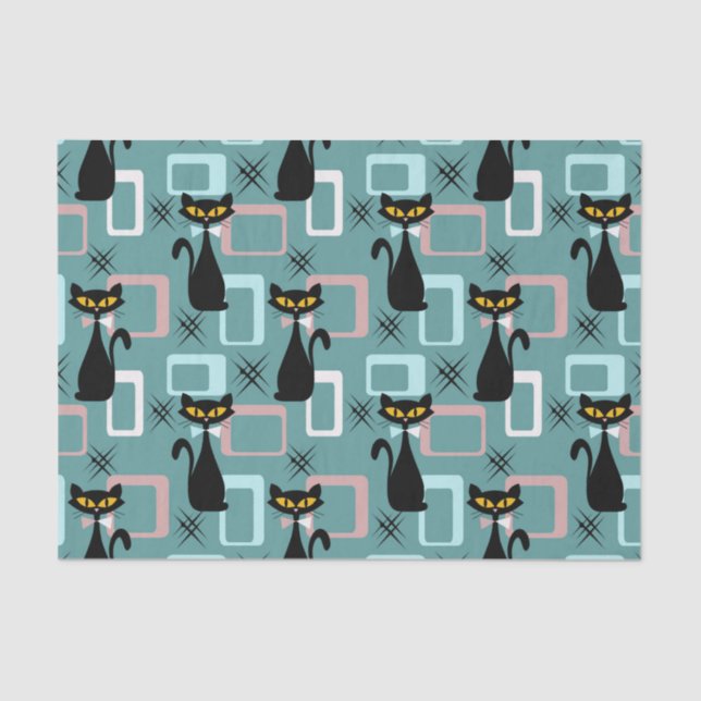 Mid Century black cat pattern Tissue Paper (Front)