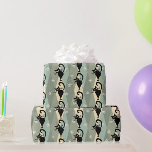 Mid Century black cat pattern Wrapping Paper