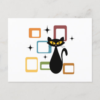 Mid Century black cat Postcard