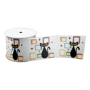Mid Century black cat Satin Ribbon