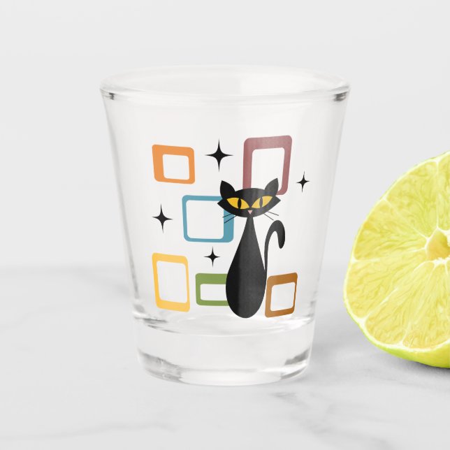 Mid Century black cat Shot Glass (Front)