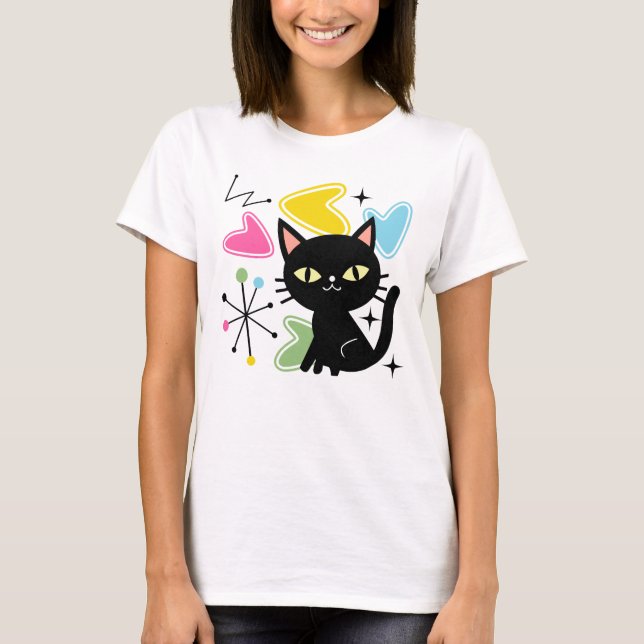 Mid Century black cat T-Shirt (Front)