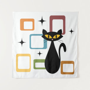 Mid Century black cat Tapestry