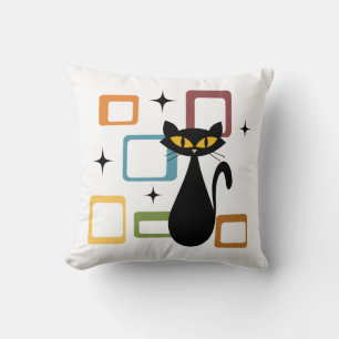 Mid Century black cat Throw Pillow