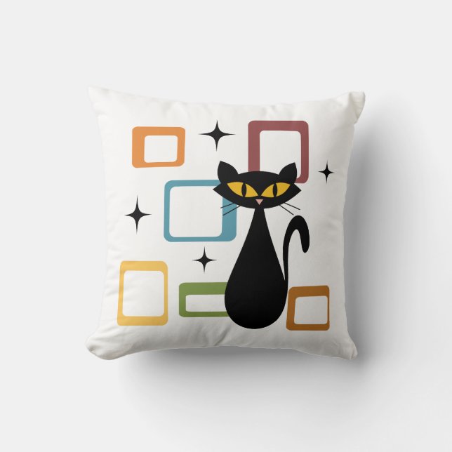 Mid Century black cat Throw Pillow (Front)