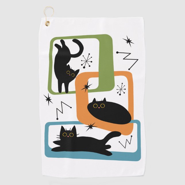 Mid Century black cats Golf Towel (Front)