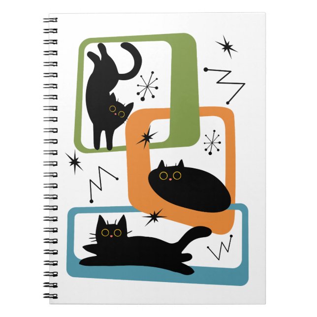 Mid Century black cats Notebook (Front)