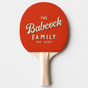 Mid-Century Blood Orange Retro Family Name & Year Ping Pong Paddle